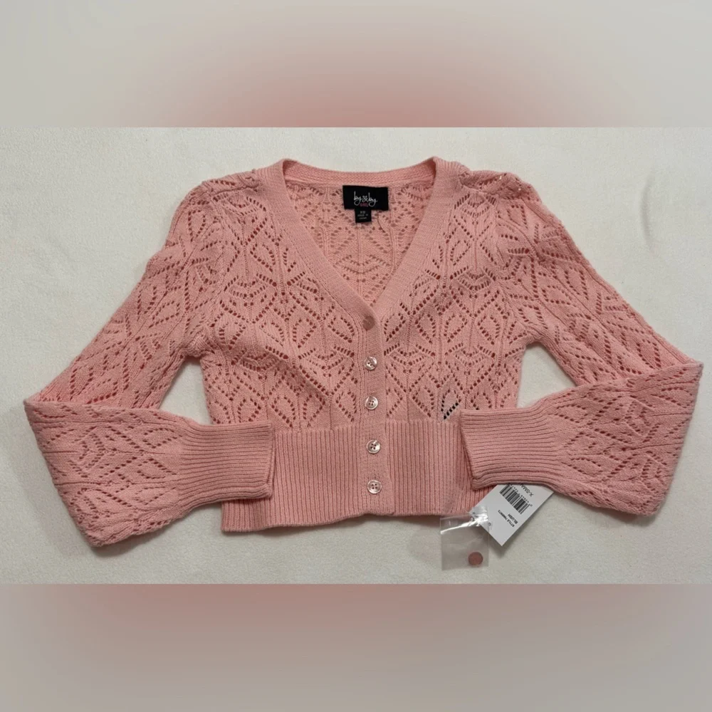Girls XS Blush Pink Cropped V-Neck Cardigan - NWT
